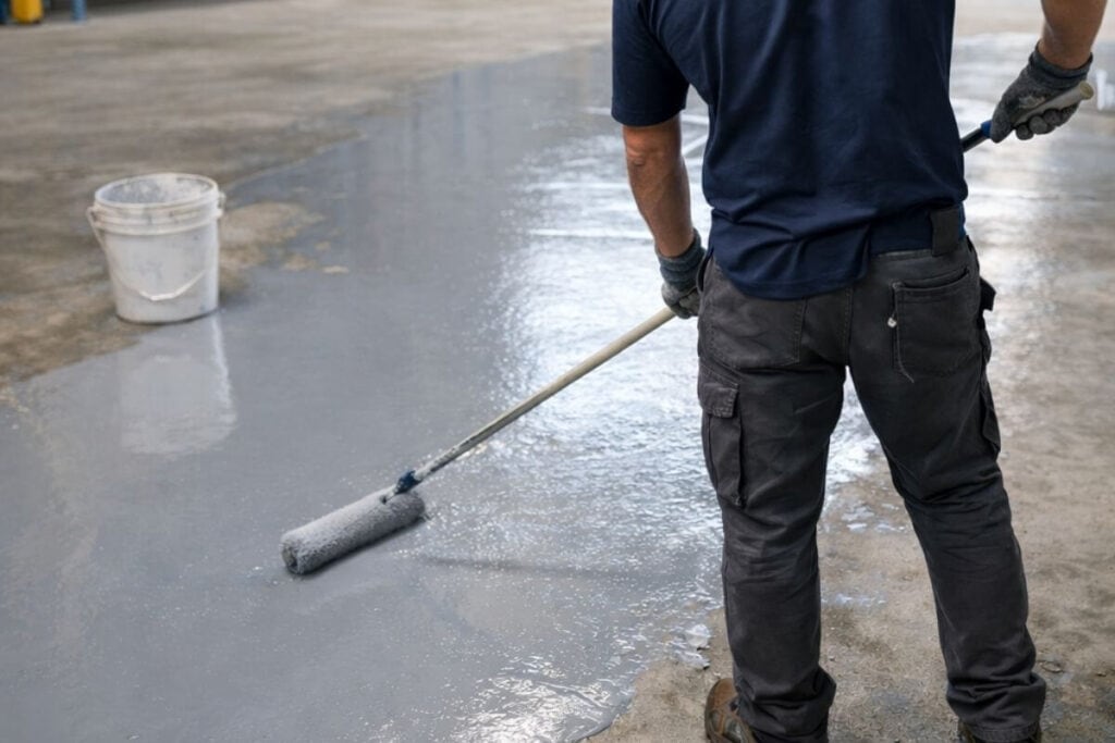 Industrial & Commercial Floor Epoxy Coating applied by Perth Epoxy Group employee