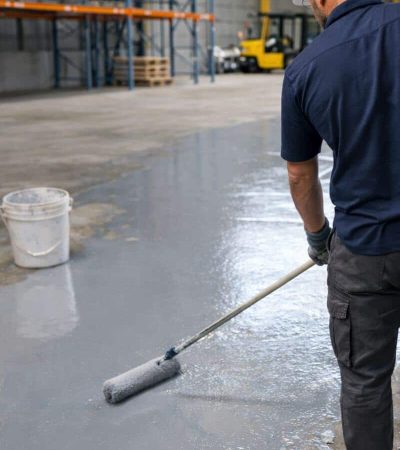 Epoxy Flooring being applied to Wangara Warehouse by Perth Epoxy Group